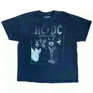 AC/DC Highway To Hell Mens T-Shirt Short Sleeve Crew Neck Faded Black XL